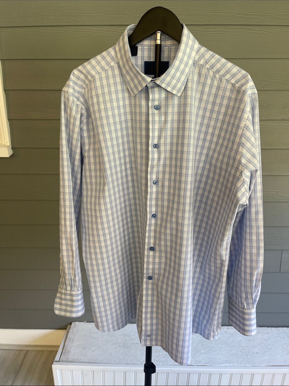 David Donahue Light Blue and White Checked Dress Shirt